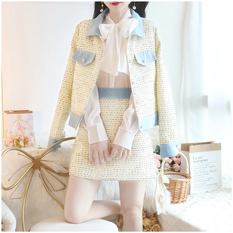 2019 Новое поступление осенние женские костюмы твидовая шерстяная куртка с