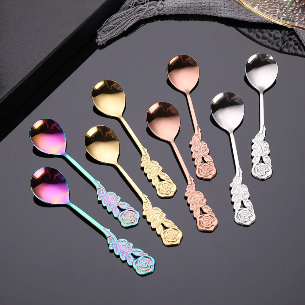 

3pcs Stainless Steel Mini Coffee Spoon Dessert Spoon Cake Spoon Mirror Surface for Home (Colorful)