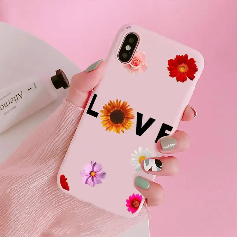 

Cute cartoon daisy flower Phone Case Candy Color Pink for iPhone 11 pro XS MAX 8 7 6 6S Plus X 5S SE 2020 XR