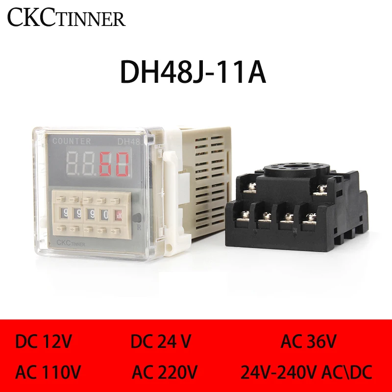 Φ 11 контактный контакт/датчик входного сигнала цифровой счетчик реле DH48J-11A 12V до 380V функция памяти при сбое питания с основанием