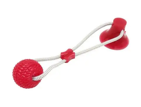 red Игрушка на присоске, игрушка для укуса собак, игрушка для домашних животных, игрушка с тросом, интерактивная игрушка для чистки зубов, молярная игрушка для укуса, жевательная игрушка для маленьких собак, щенков - Цвет: red