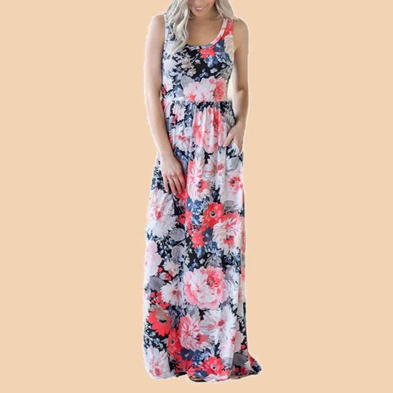 Женское длинное платье без рукавов с принтом Элегантное повседневное макси