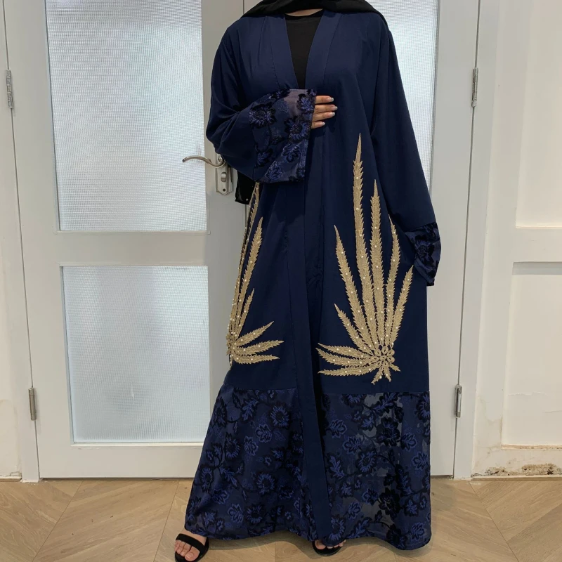 Модный Новый мусульманский халат с бусинами женский кардиган кафтан вышитая