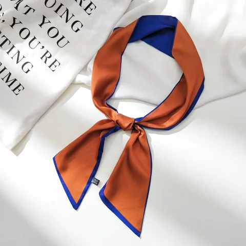 Новинка 2020, двухцветный женский шелковый шарф из твила с ручкой для сумки двойного назначения и маленькой лентой, креативный Модный женский узкий шарф для женщин