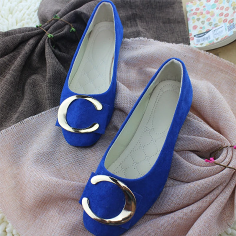 2021 spring and summer new women's shoes new casual metal buckle square head shallow mouth flat women's single shoes large size