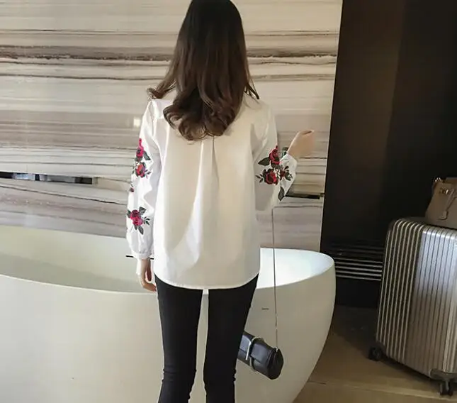 Женская Повседневная Хлопковая полосатая блузка с вышивкой винтажная отложным