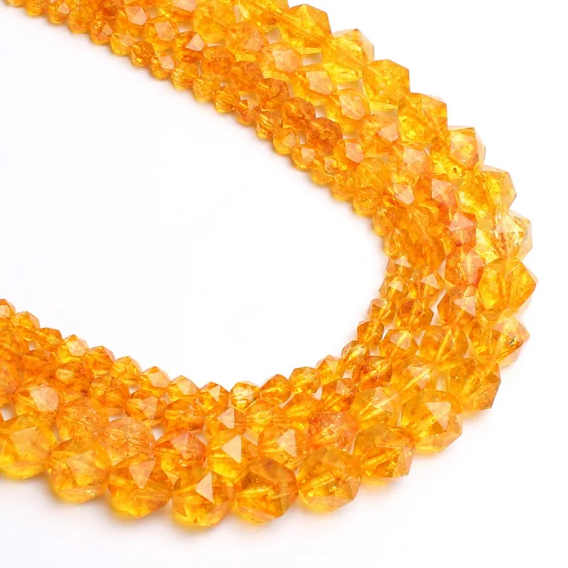 Бусины Из Натурального граненого камня желтые цитрины кварцевые круглые бусины