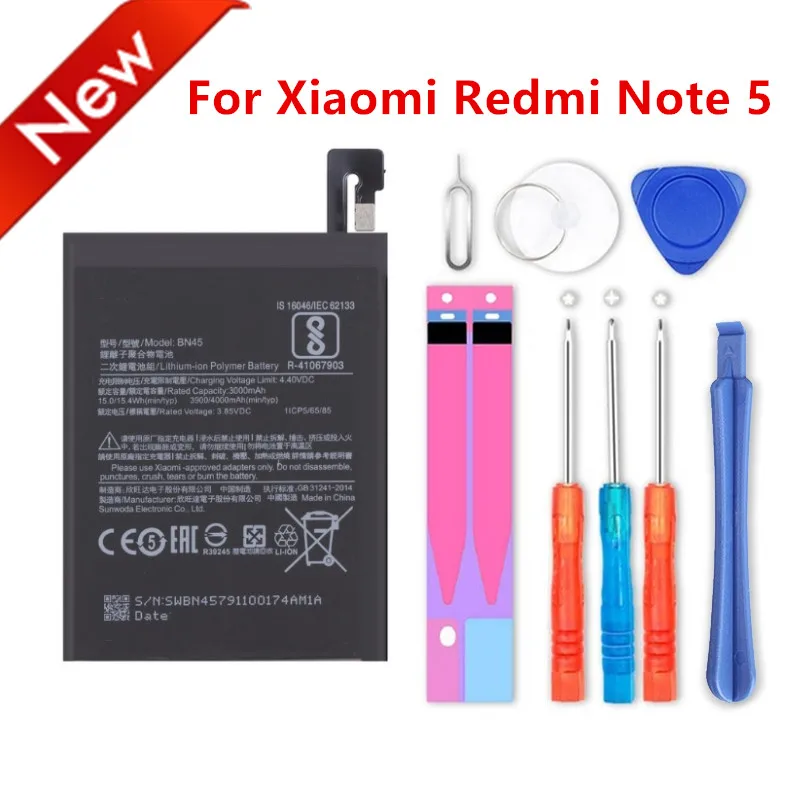 

100% NEW BN45 4000mAh Battery For Xiaomi Redmi Note 5 Note5 BN45 Phone Replacement Batteries +Tools