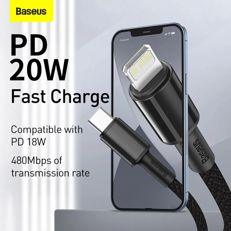 Кабель Baseus PD 20 Вт USB Type C для iPhone 13 12 Pro Max 11 X быстрая зарядка iPad Air 2020 кабель зарядки