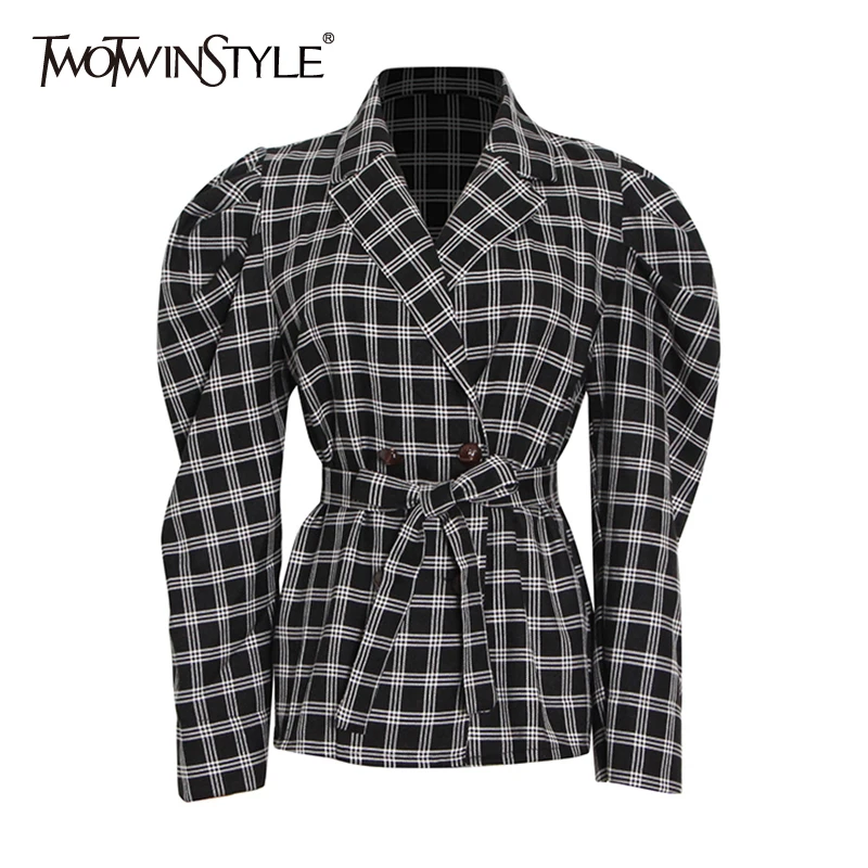 

Женская винтажная куртка TWOTWINSTYLE, черная куртка с длинным рукавом и отложным воротником, модная одежда 2021