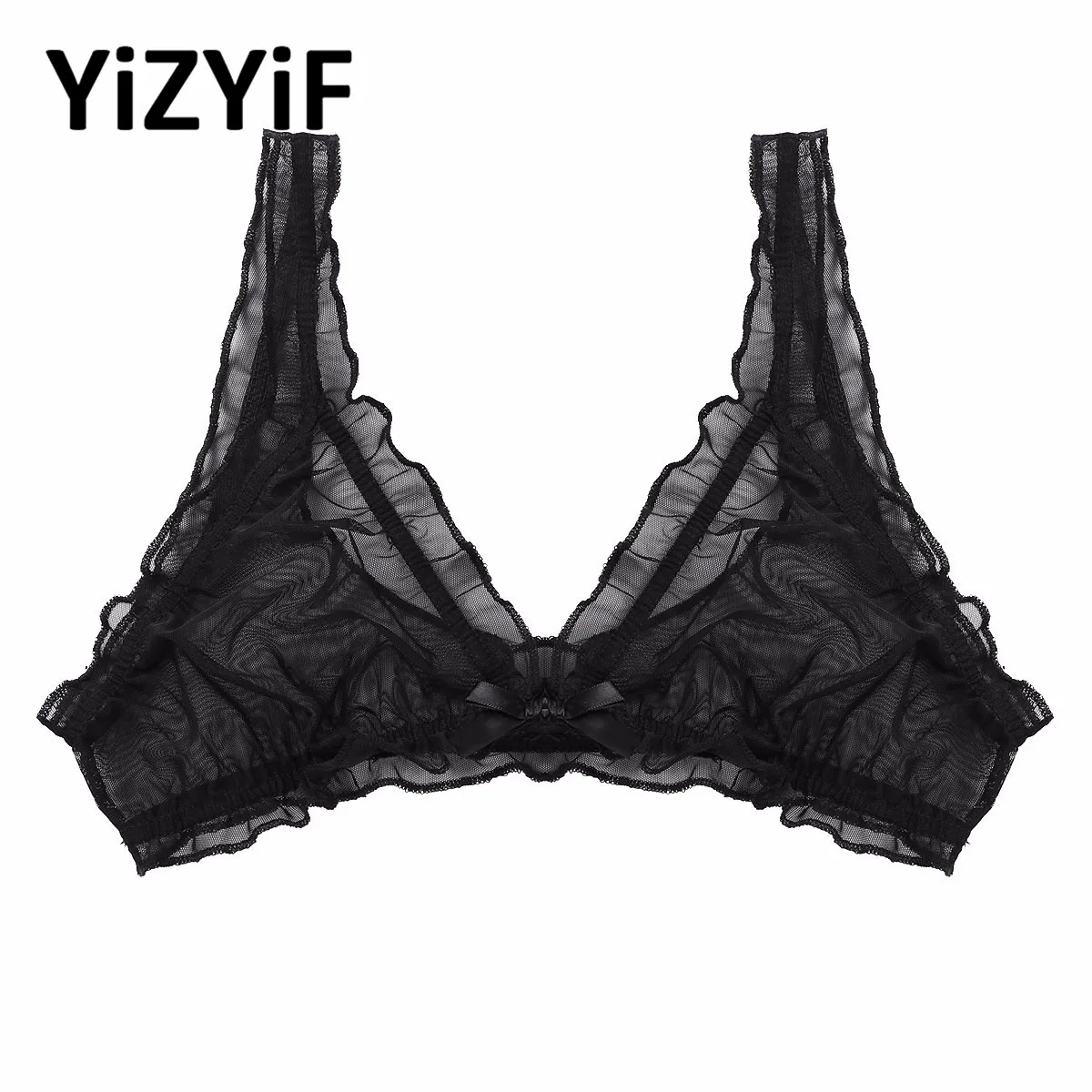 

Womens Sheer Mesh Bra Top Sexy Lace Frilly Lingerie Wire-free Unlined Bralette Bra