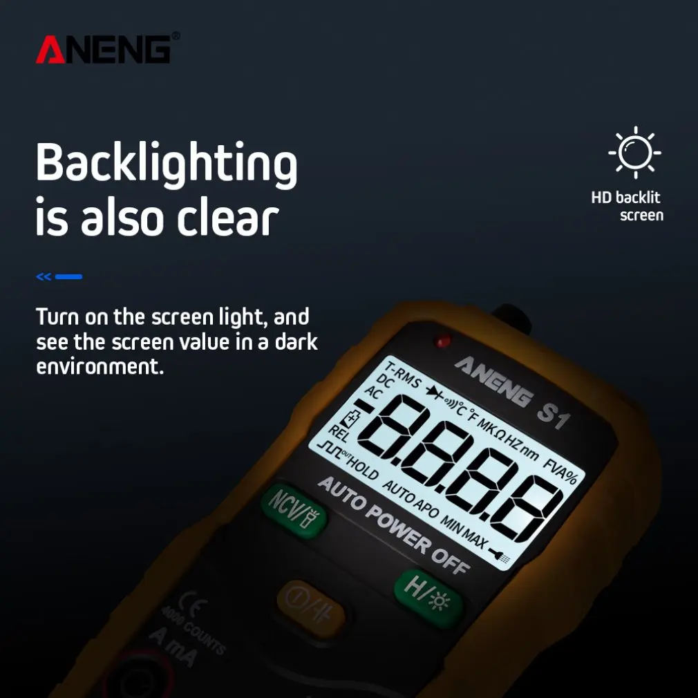 ANENG S1 LCD Digital Multimeter Mini DC/AC Voltage Current Meter Handheld Diode NCV Tester Flashlight Multitester | Инструменты