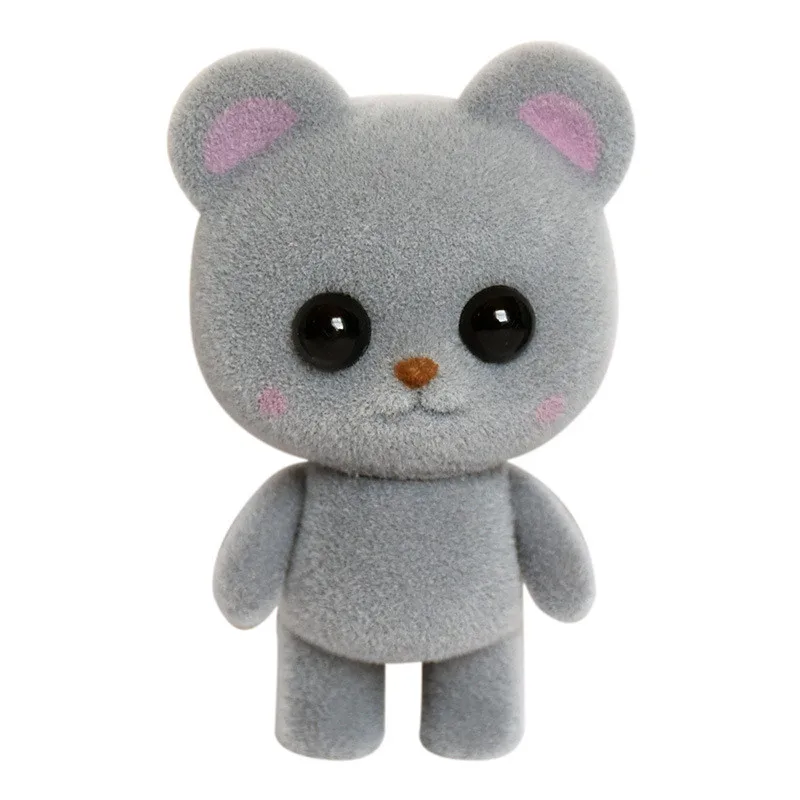 Gray Bear 1 шт. мини-флокированные кукольные игрушки Маленький милый медведь панда форма большие глаза изысканные куклы декор для девочек и мальчиков подарок на Рождество и день рождения - Цвет: Gray Bear