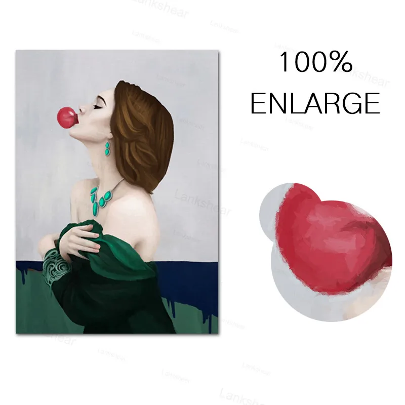 Modern Wall Charts Bubble Chewing Gum Ladies Portrait Canvas Decorative Paintings Pictures for Living Room Home Decor | Дом и сад