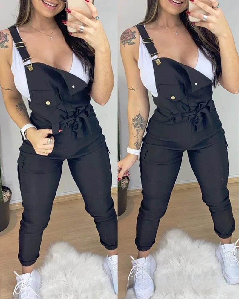 

Pocket Design Plain Suspender Jumpsuit Women Summer 2021 New Fashion
