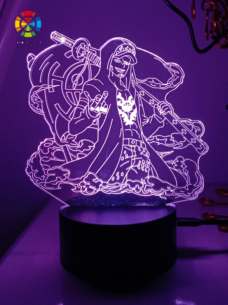 One piece trafalgar law для дома украшения ночник аниме фигурки декор комнаты светодиодная