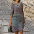 Платье женское с принтом, повседневное пляжное до колен, с V-образным вырезом и коротким рукавом, 40 #, лето 2021