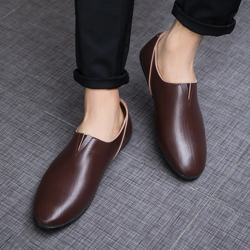 Мужские кожаные туфли без шнуровки коричневые деловые повседневные дышащая