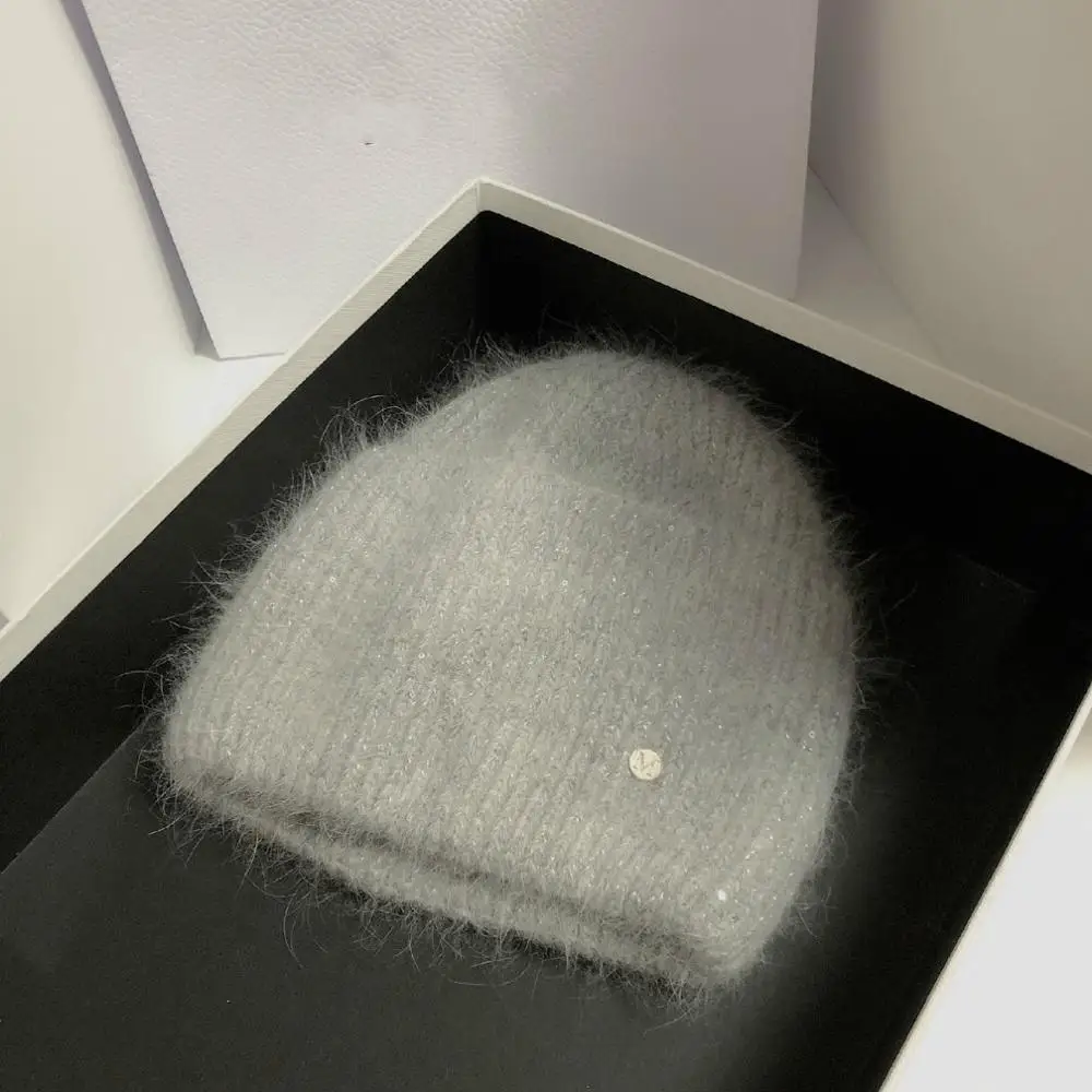 

Rabbit Fur Letter Woman Winter Hat Solid Color Autumn Beanies Best Matched Warm Soft Bonnet Skullies Gift