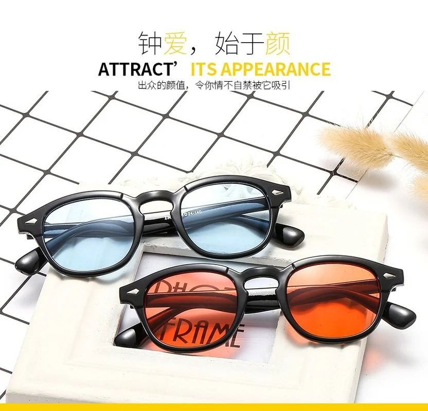 

Fashion Johnny Depp Retro Vintage Style Round Sunglasses Men Clear Tinted Lens Brand Design Party Show Sun Glasses