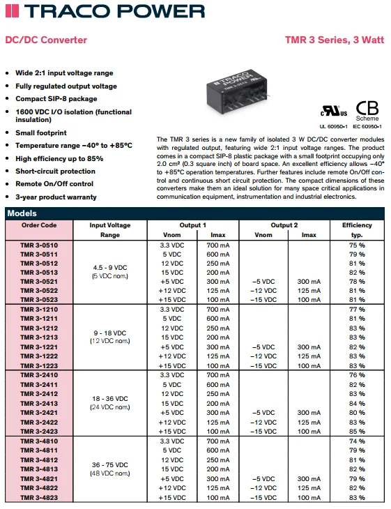 10 шт./лот TMR3-0521 TMR 3 0521 TMR3 неизолированный DC/DC 2-конвертер +/-5V 3W Output-5V-5V-300mA-300mA input-4.5V-9v |