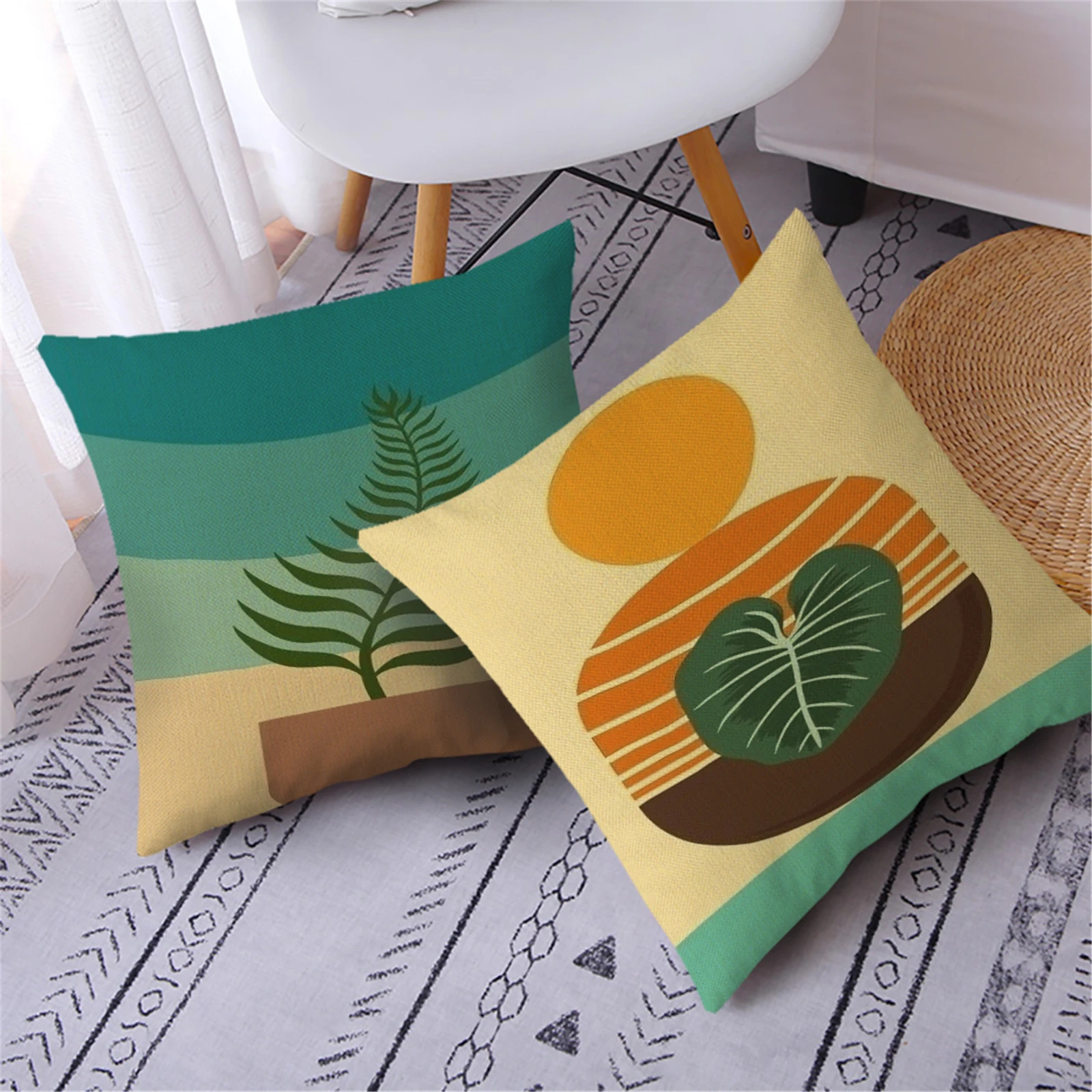 

Fuwatacchi Linen Cushion Cover Plant Leaves Throw Pillow Covers Abstract Scenery Decorative Pillowcases 45x45cm Home Sofa Decor