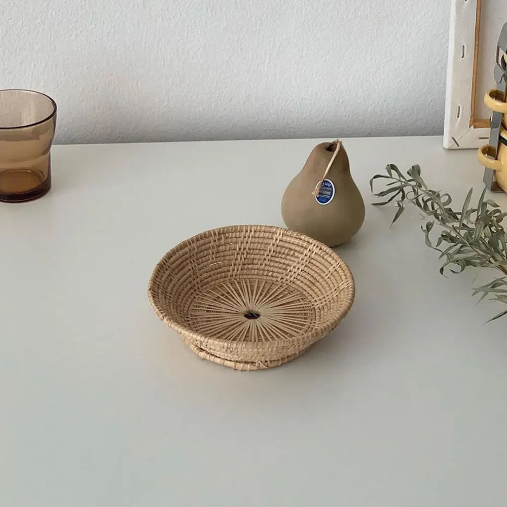 

1PC Rattan Woven Storage Basket Woven Snacks Basket Decoration (Khaki)