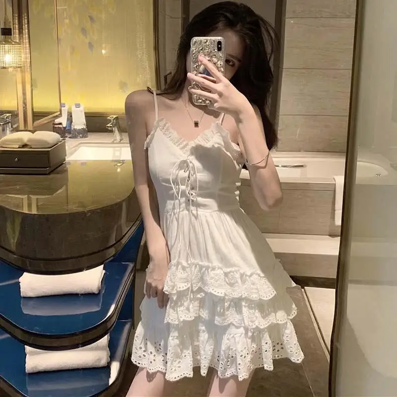 Женское платье-комбинация без рукавов белое пляжное платье с v-образным вырезом и