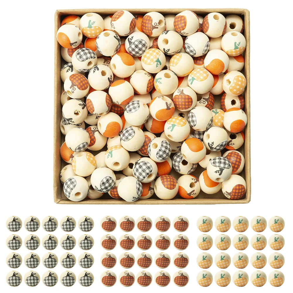 

20 шт./лот 16 мм, деревянные бусины с принтом тыквы на Хэллоуин, подходят для ожерелья, браслета, деревянные бусины, конопляная веревка, кисточк...
