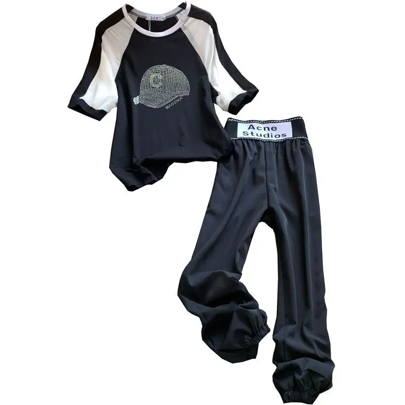 

2021 summer new sports leisure suit women's fashion short sleeve T-shirt wide leg pants two piece suit