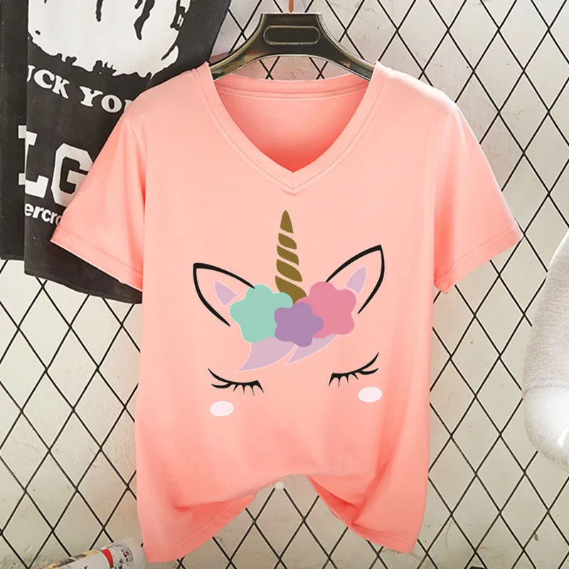 

Summer V-Neck T-shirt Women Print Casual Loose Short Sleeve Fashion New Plus Size Tee Shirt Femme Sexy T-shirts Woman Top