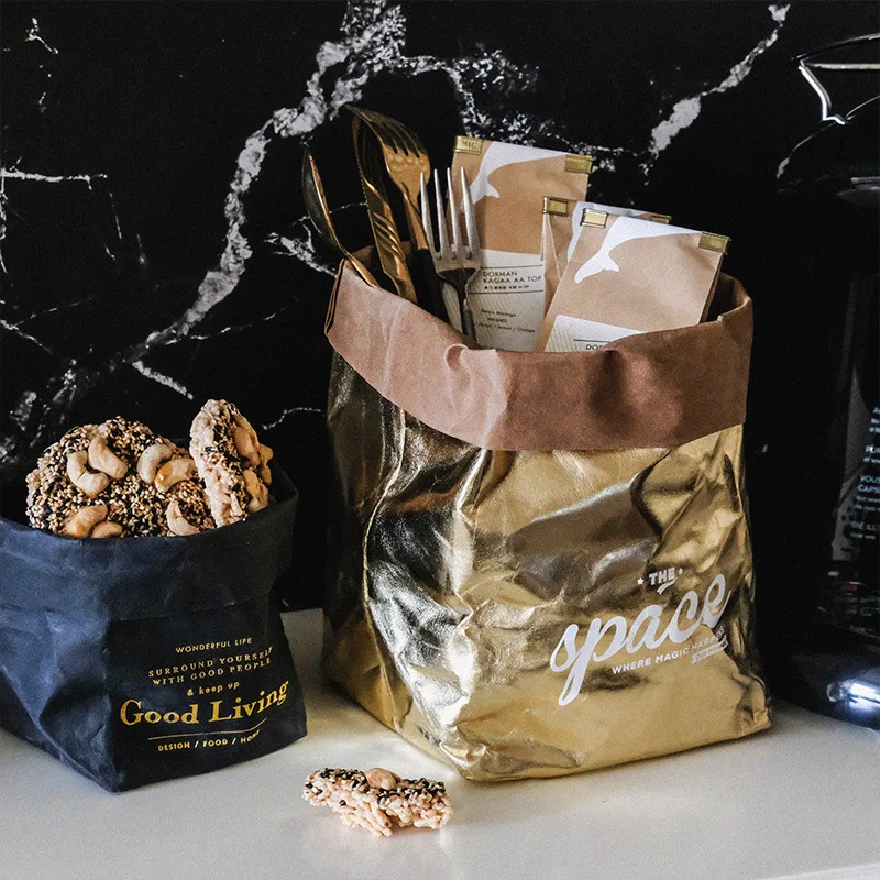 Моющаяся сумка для хранения из крафт бумаги скандинавские небьющиеся растения