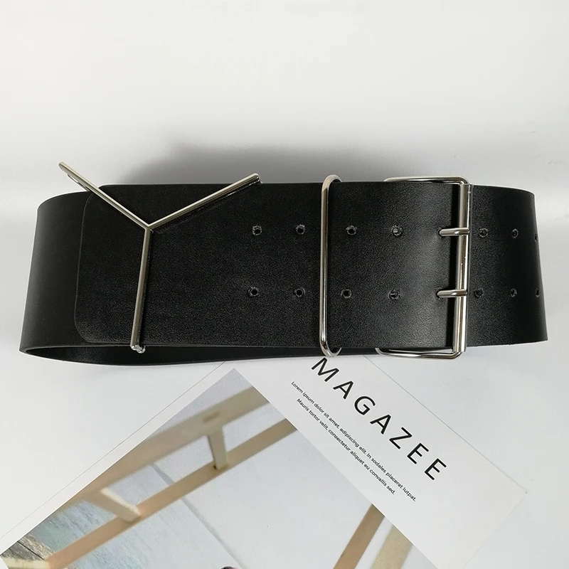 

Plus size belts for women wide corset belt high quality pu leather cummerbunds big cinturon mujer dress cintos silver metal