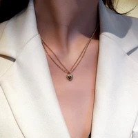 simple love heart pendant double necklace for women korean fashion jewelry temperament accessorie for women necklace on the neck