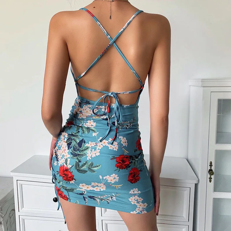 

Flower Dress Summer 2021 New Female Sexy Halter Suspender Skirt Dresses Ladies