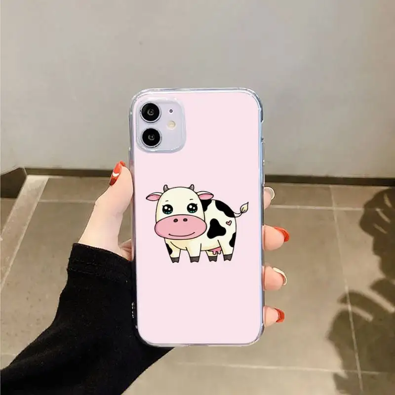 

Lovable cute strawberry cow Phone Case Transparent for iPhone 6 7 8 11 12 s mini pro X XS XR MAX Plus