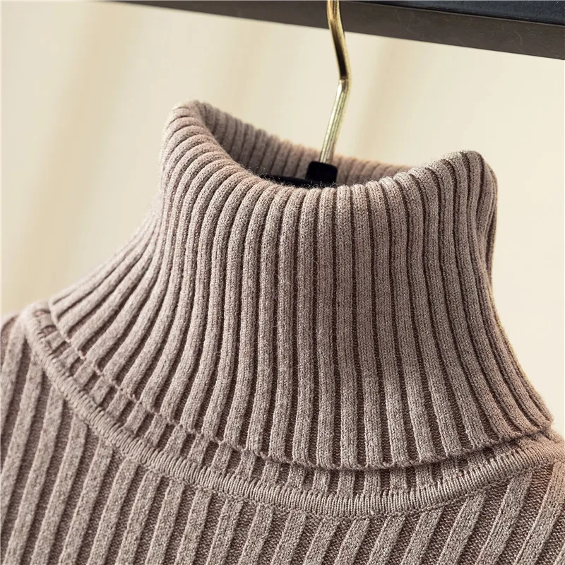 Осенний женский свитер тонкий мягкий вязаный пуловер с длинным рукавом и высоким