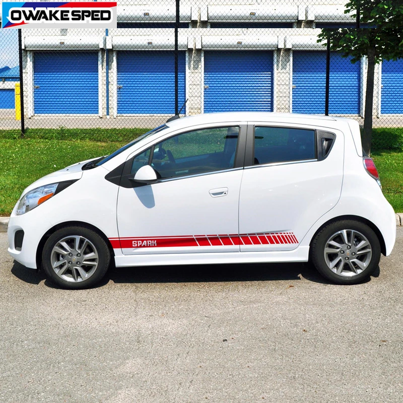 1 компл. Спортивные полосы автомобиля дверь юбка наклейка для Chevrolet Spark 2011-19 гоночный стиль обе стороны Авто Декор виниловые наклейки