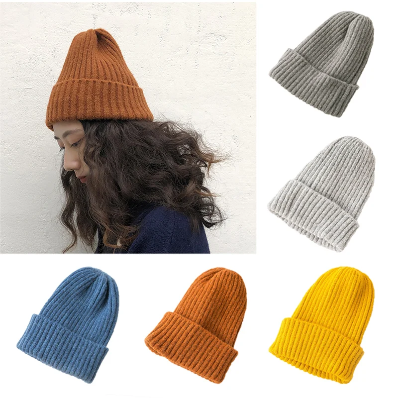 

New Arrival Knitted Hat Acrylic Beanie Unisex Solid Color Keep Warm Elastic Winter