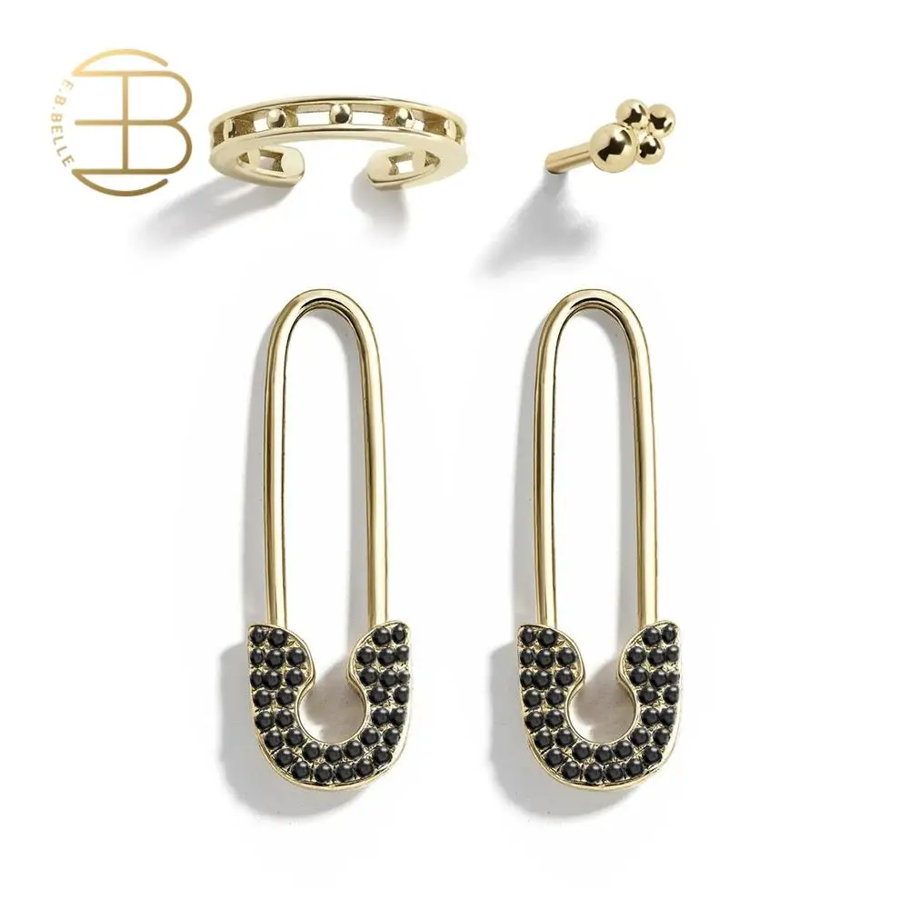 4 шт./компл. черно белые стразы заполненные безопасной булавкой клипсы на серьги