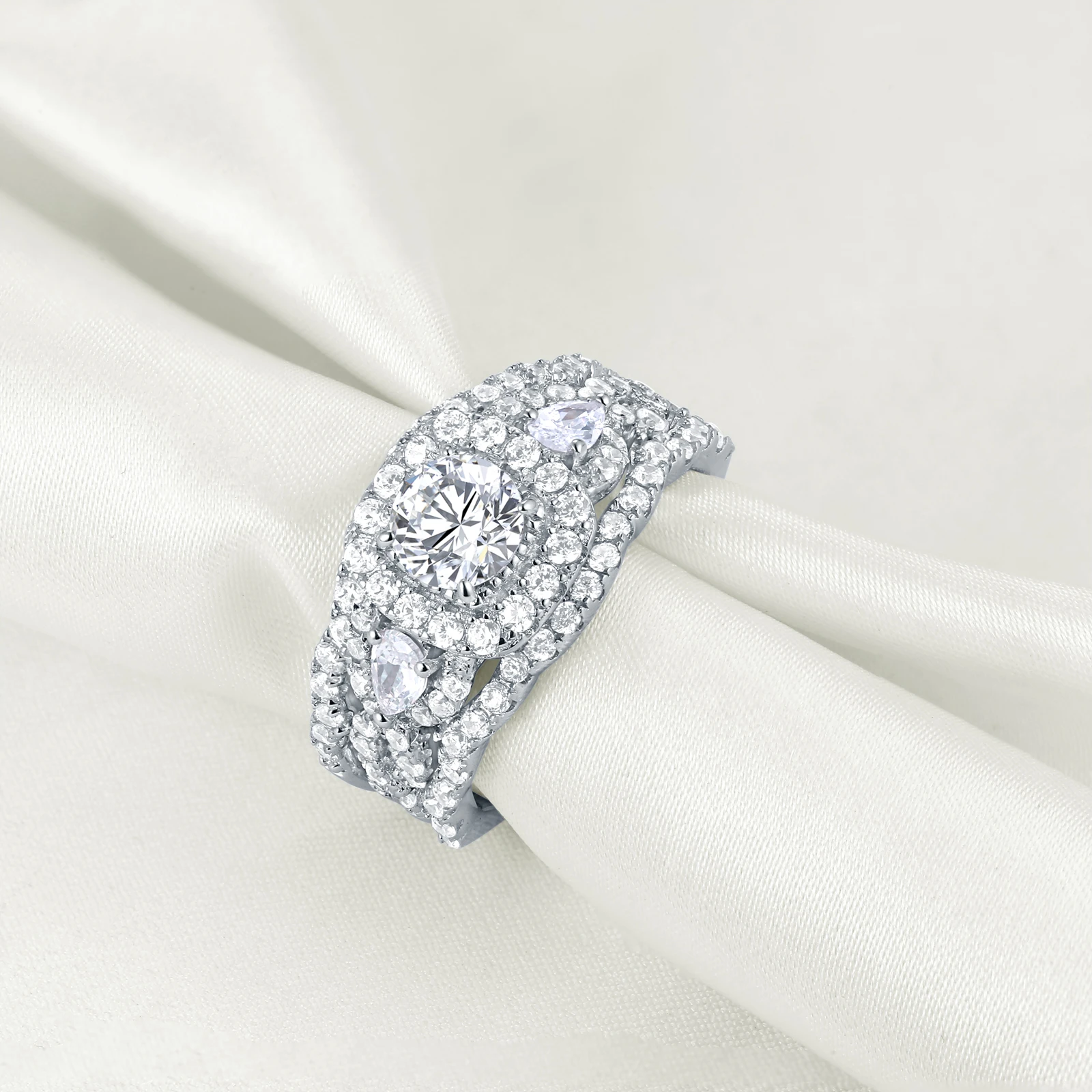 Wuziwen 3 Pcs Wedding Rings For Women Genuine 925 Sterling Silver Engagement Ring Set 2.7Ct AAAAA Zircon Luxury Bridal Jewelry | Украшения