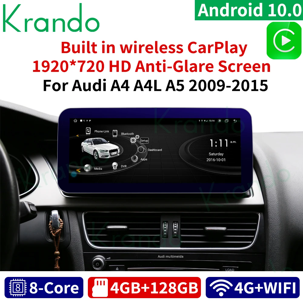 Автомагнитола Krando dvd gps Android 10 0 25 дюйма для Audi A4 A5 A4L 2004 2016 мультимедийный