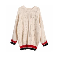 korean style women oversized pullover sweater fashion vintage twist o neck long sleeve lady loose knitwear preppy ins autumn