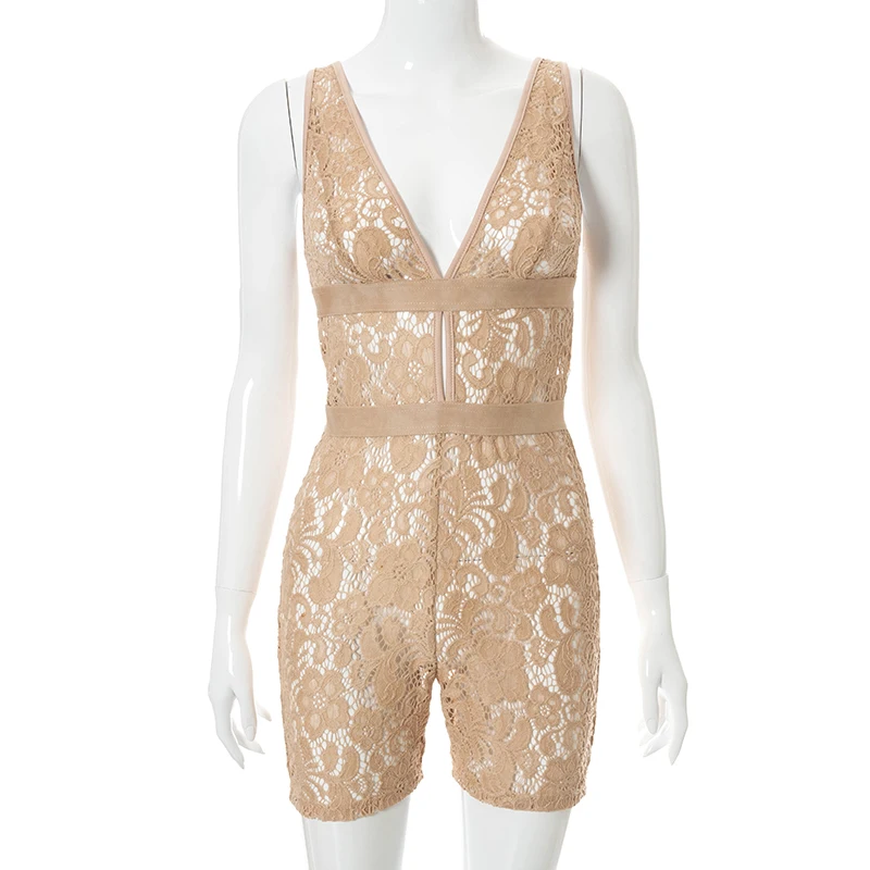 

Cutenove Sexy Party Club Rompers Summer Female 2021 Solid Color Hollow Out Camisole Rompers Women Streetwears