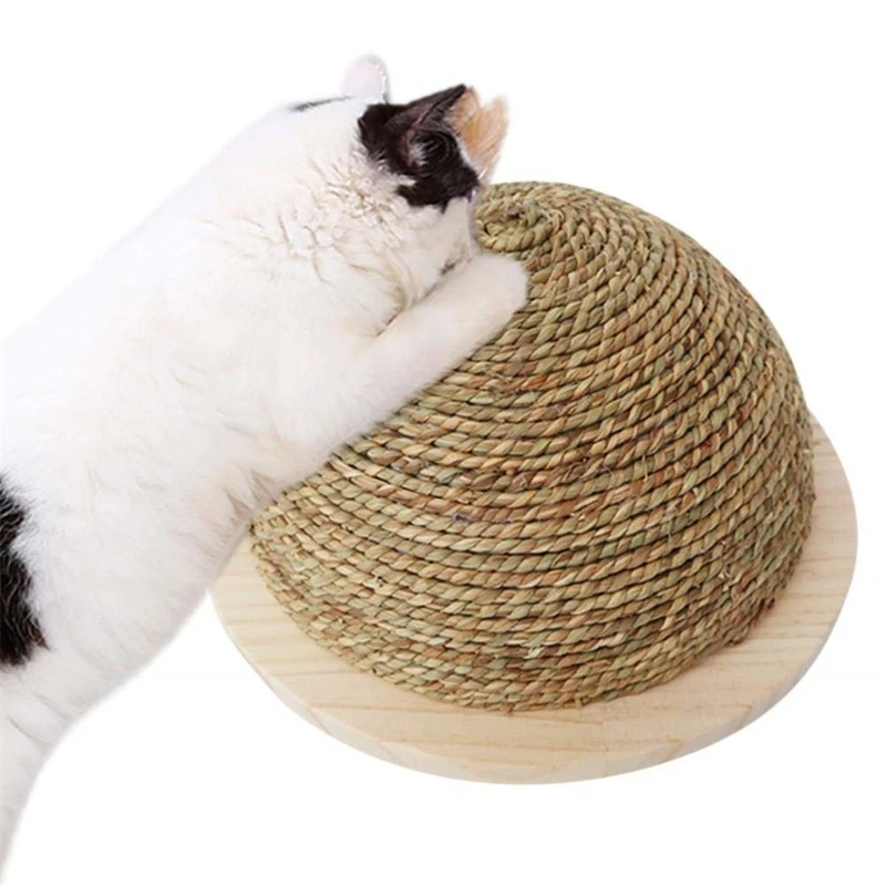 

Cat Toy Wooden Bottom Plate Straw Semi-Circular Grinding Claw Climbing Frame Cat Toy Scratch Board with Sisal Hanging Ba