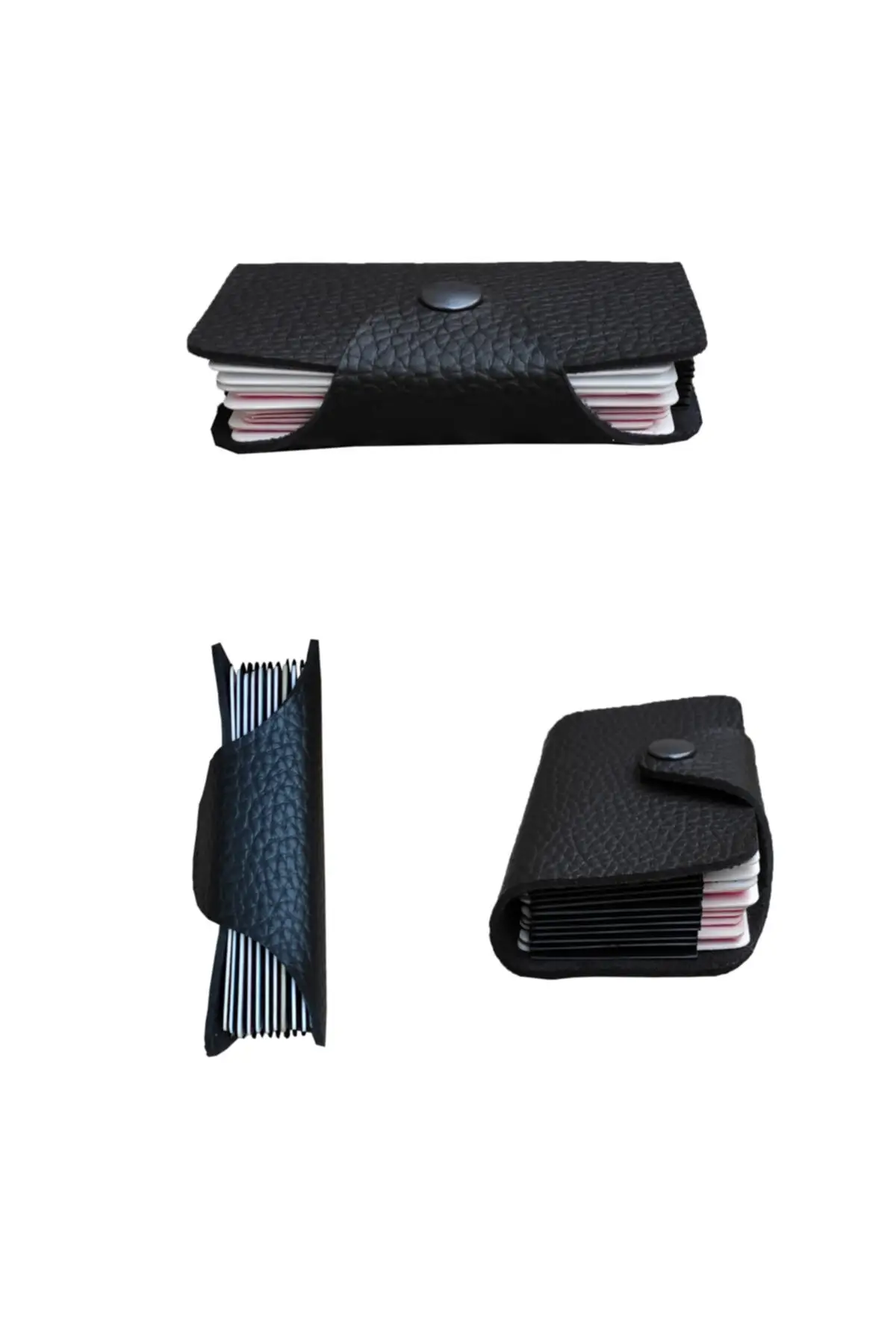 

Unisex 10 Compartments New Small Die Black Credit Card Wallet-Wallet Small Size Faux Leather Horizontal