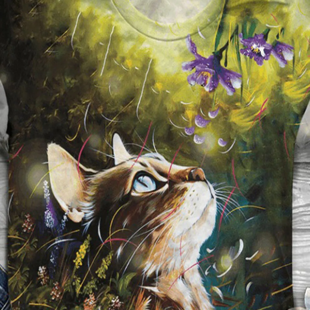 2020 Женская Повседневная хлопковая Футболка с принтом кота милые летние топы