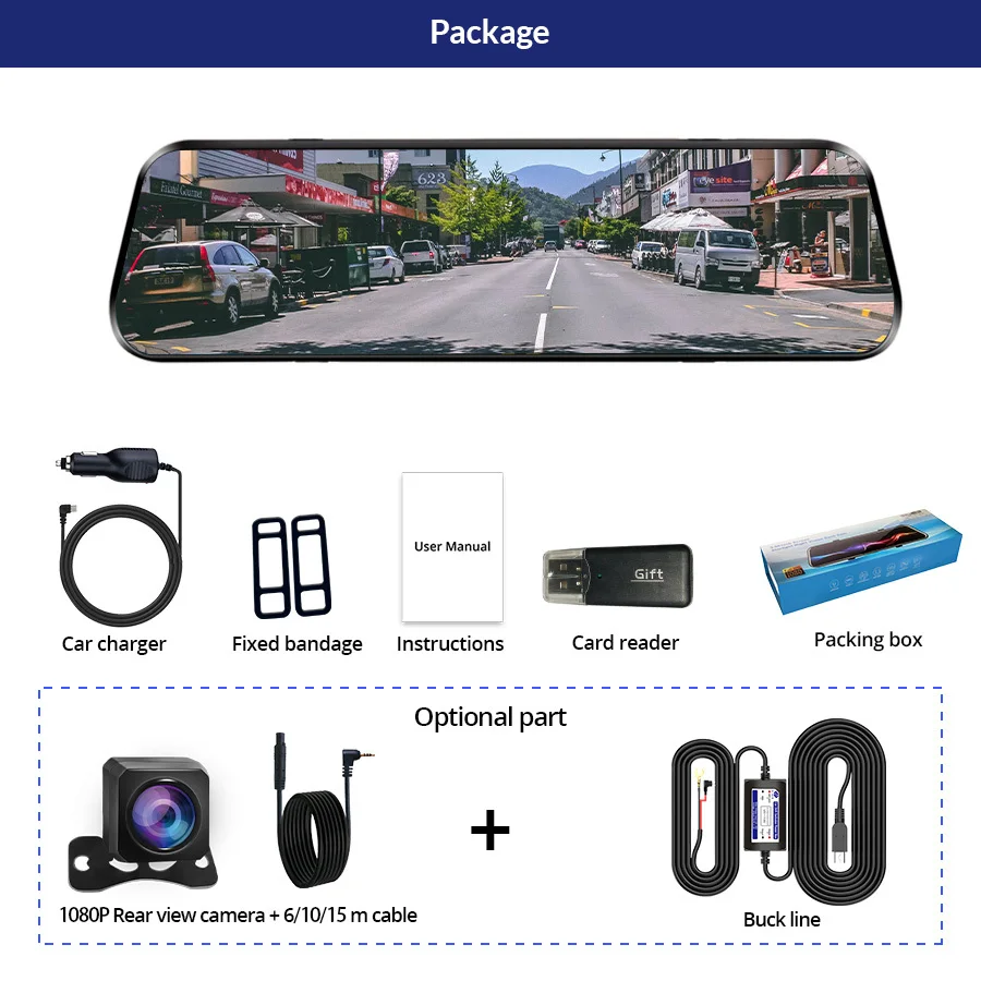 Автомобильный видеорегистратор 2K 10 ''поток медиа зеркало заднего вида ночного