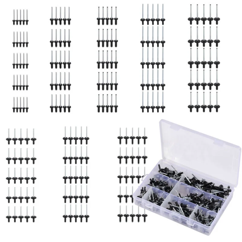 

200pcs Aluminum Alloy Rivets Fastener Retainer 8-18mm Assorted Kit Accessories