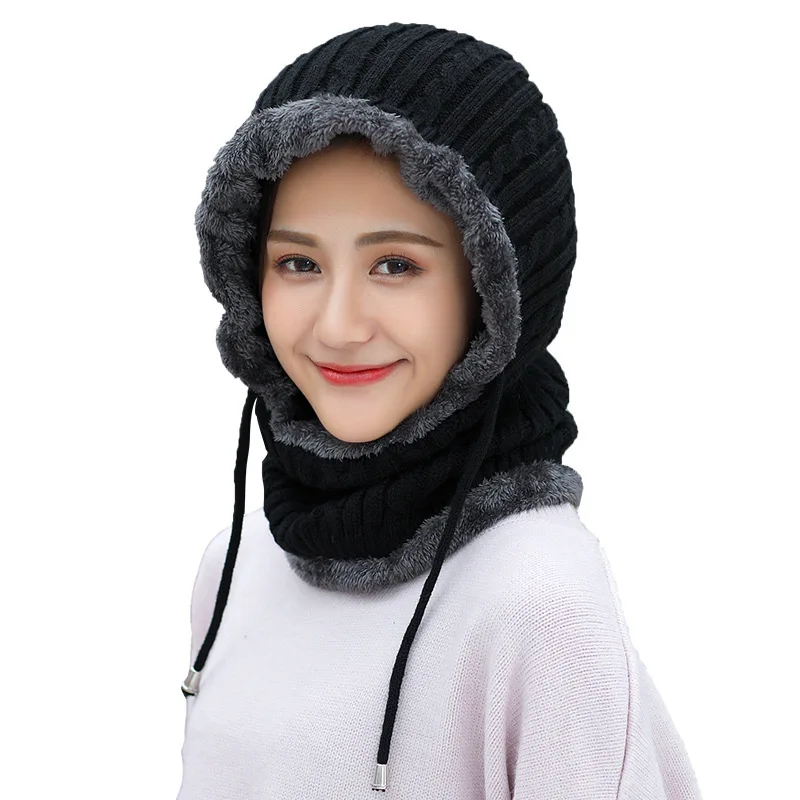 Осенне-зимняя мужская шерстяная теплая вязаная шапка уличная набор женских Плюс